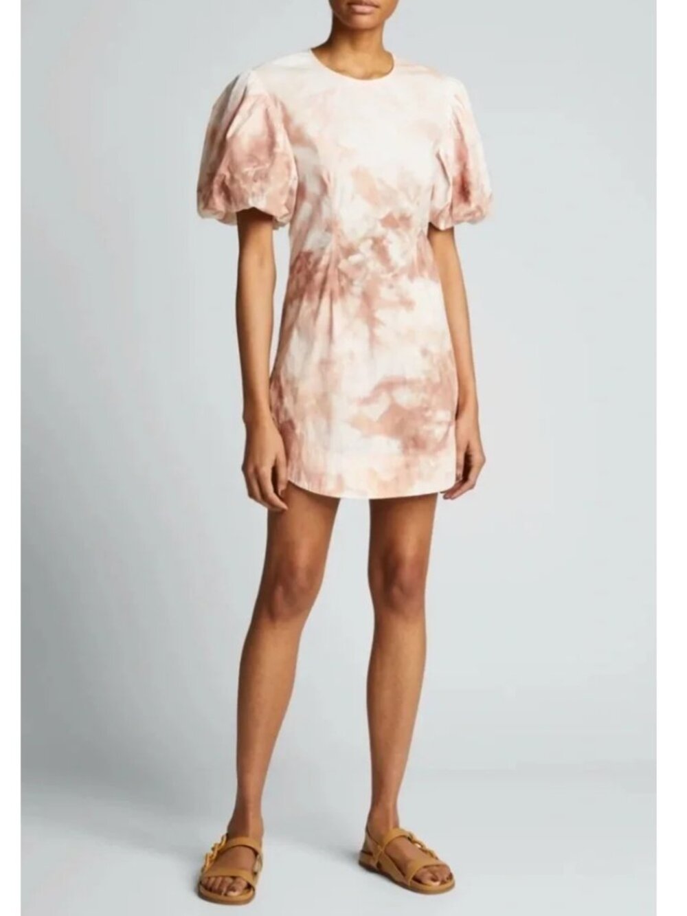 A.L.C. Jess Tie-Dye Puff-Sleeve Mini Dress Pink Cotton Pleated Party Size 0